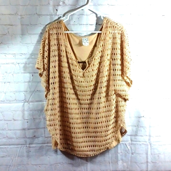 NAIF Tops - Naif Womans Crochet Lined Tan Top  2XL